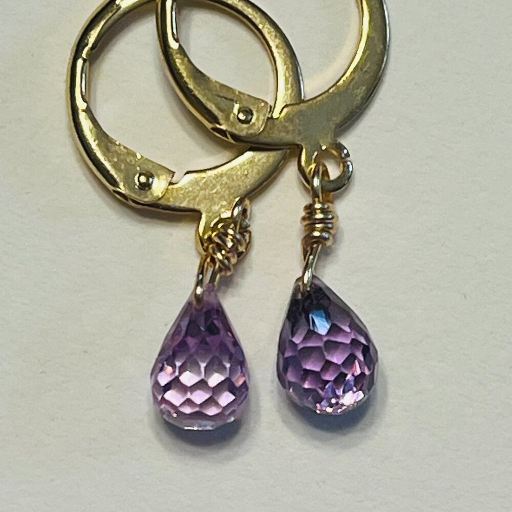 Amethyst Swarovski Crystal Teardrop Dangle Minimalist Earrings
